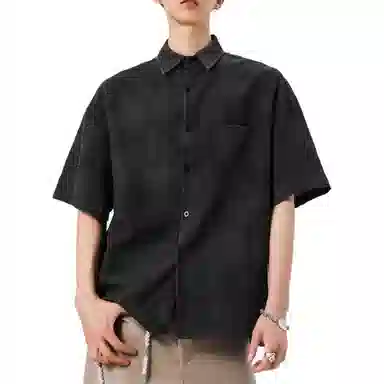 沐诚阳译 美式冰丝扎染短袖男女夏季潮高级感痞帅衬衣宽松休闲防晒外套衬衫 男款