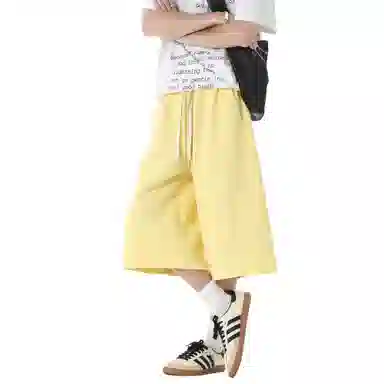 稻草人 美式复古设计感简约基础纯色宽松亲肤舒适凉感百搭日常通勤运动七分休闲短裤 男女同款