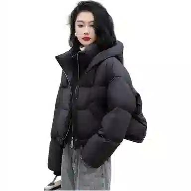 鸭鸭 纯色简约宽松连帽加厚羽绒服 女款
