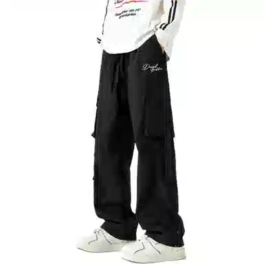 大卫贝肯 美式复古街头机能风字母印花立体大口袋抽绳休闲宽松阔腿伞兵工装裤 男女同款