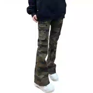 布客行 美式复古潮牌多口袋迷彩裤 微喇直筒阔腿多种版型可选 时尚百搭显高显瘦牛仔裤 男女同款