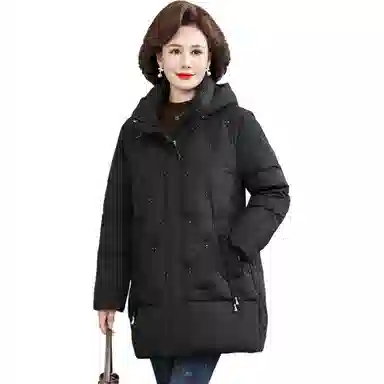 鸭鸭 冬季防寒经典连帽保暖时尚中老年妈妈装羽绒服 女款