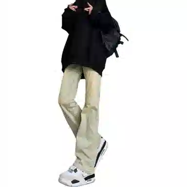 八哥 美式高街废土风不规则质感复古基础款弯刀弹力阔腿垂感百搭高级感运动舒适柔软个性简约微喇牛仔裤 男女同款