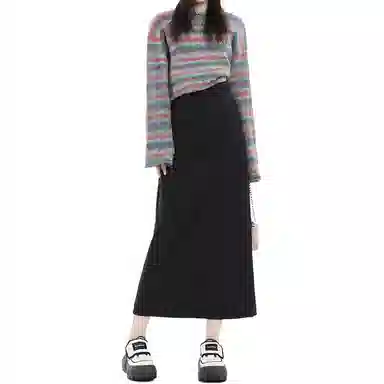 玫丝朵 开叉设计高腰纯色简约休闲长裙 女款