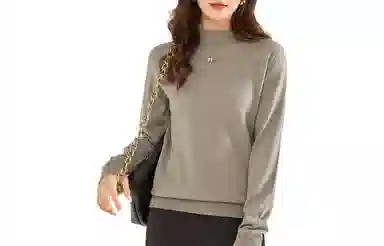 恒源祥 纯色半高圆领针织打底套头毛衣 女款