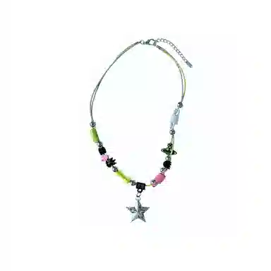 尚先生 多巴胺千禧不对称彩色撞色五角星锁骨链中性高级感 钛钢 项链 女款