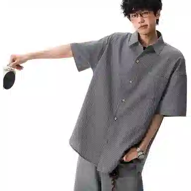 沐诚阳译 美式复古格纹设计感短袖衬衫 男款