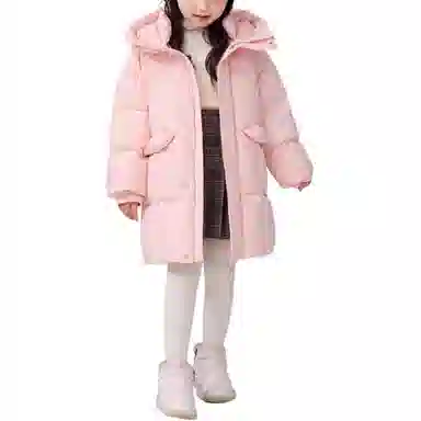 鸭鸭 防风保暖宽松中长款连帽加厚鸭绒羽绒服 中小童