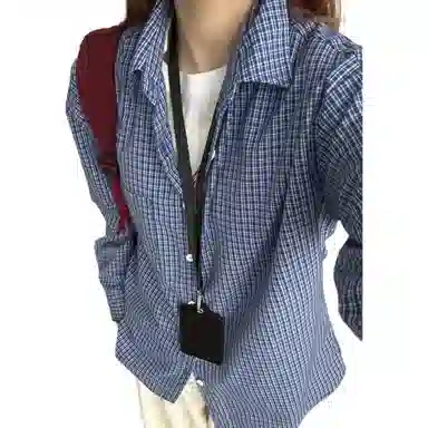 颂希尔 美式复古潮流条纹格子衬衣外套情侣宽松休闲百搭长袖衬衫 男女同款