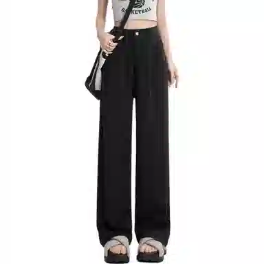 玫丝朵 纯色直筒垂感阔腿高腰牛仔裤 女款