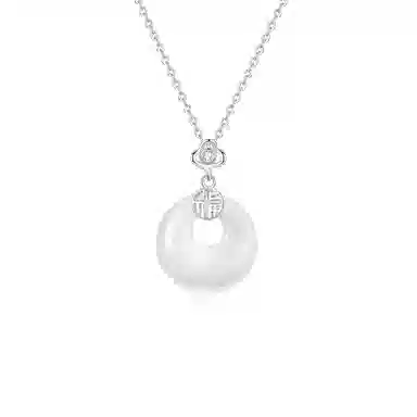 【高品质 S925银】六桂福 福气平安扣新中式福牌如意吊坠银镶玉时尚锁骨链显白清冷如意转运平安聚财纳福 福韵金 好运 玉髓 玉石项链 女款