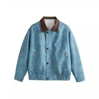 美式复古高街风宽松休闲撞色拼接夹克皮衣 男女同款