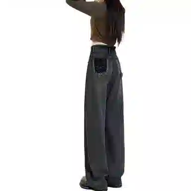 惟熙 冬款加绒直筒裤女小个子垂坠感高腰显瘦加厚保暖拖地阔腿长裤牛仔裤 女款 黑色