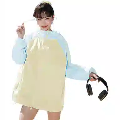 黑恐龙 轻薄透气宽松百搭休闲户外运动登山连帽拼接条纹连帽长袖防晒服 男女同款