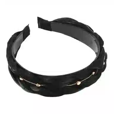 如花梦 黑色麻花绢纱发卡防滑带齿金珠链条高颅顶头箍 布艺 发箍 女款