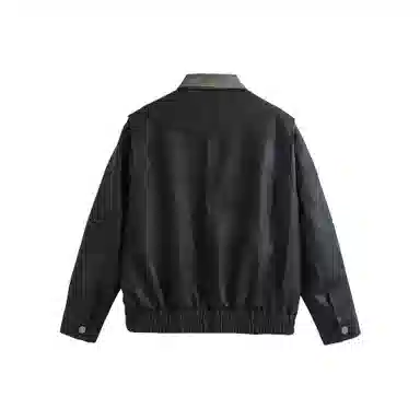 美式复古高街风宽松休闲撞色拼接夹克皮衣 男女同款