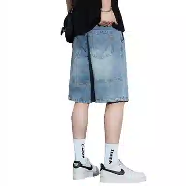 协协乐 薄款宽松直筒美式复古水洗休闲五分牛仔短裤 男款