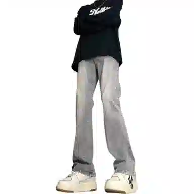 八哥 美式高街废土风不规则质感复古基础款弯刀弹力阔腿垂感百搭高级感运动舒适柔软个性简约微喇牛仔裤 男女同款