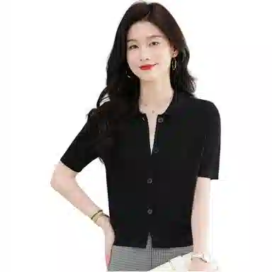 恒源祥 通勤气质百搭翻领高级感纯色短袖针织衫 女款