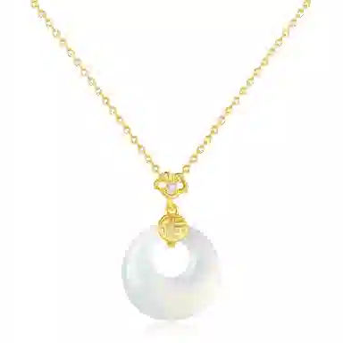 【纯银999|福气满满】 老庙 好运玉满福镶玉平安扣锁骨链 小众新中式显白清冷如意 转运平安聚财气质#好运 玉髓 项链 女款