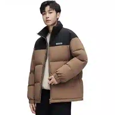 鸭鸭 青年时尚韩版休闲短款拆卸连帽外套纯色拼色户外加厚保暖面包羽绒服 通用 学生党好物