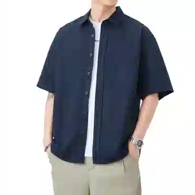 帝狼牛 日系少年感清新学院风休闲宽松百搭垂感基础款翻领纽扣设计开衫外穿内搭短袖衬衫 男女同款