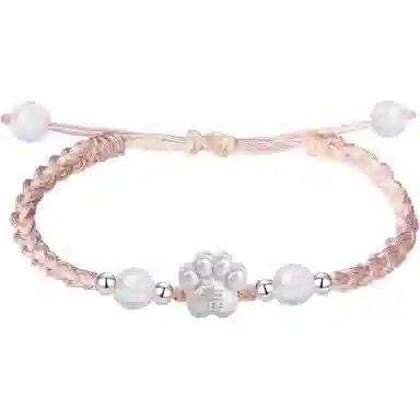 【S999足银】 色菲尔 新中式福字猫爪编织 国风国潮甜美可爱卡通萌趣日常通勤百搭可调节#好运桃花 织物 手绳 男女同款情侣款