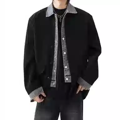 悍戈 潮流美式假两件拼接高街休闲翻领单排扣高级感牛仔内衬西服外套夹克 男女同款