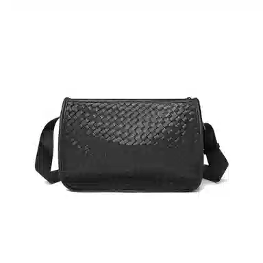 老人头 简约休闲时尚编织拉链开合通勤百搭 合成革 单肩斜挎包 男款 黑色