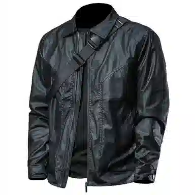 季言 翻领纯色百搭皮衣 男 黑色