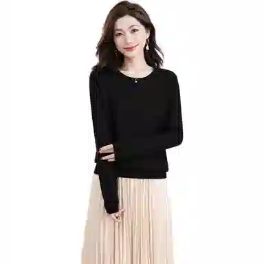 恒源祥 圆领舒适时尚纯色简约休闲长袖针织衫 女款