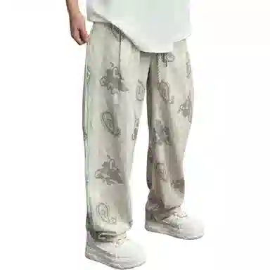 沐诚阳译 百搭印花直筒薄款透气垂感时尚宽松潮流休闲裤 男款