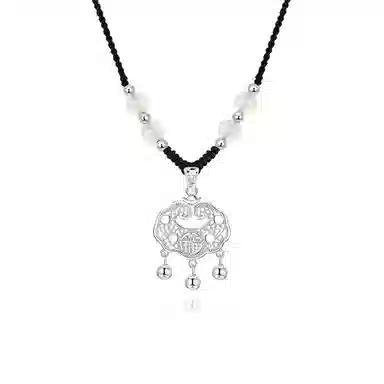 【999纯银 转运平安】足银福运平安锁 七好美银 新中式国风招财纳福小众设计编织简约时尚百搭长命锁本命年#好运 玛瑙 项链 男女同款情侣款