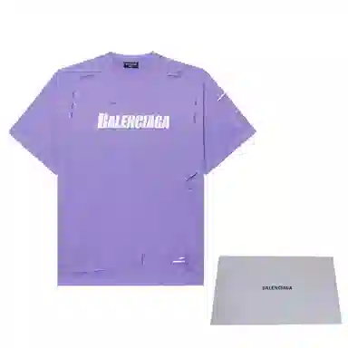 Balenciaga SS22 Caps Destroyed T-Shirt Purple