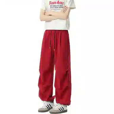 颂希尔 美式纯色宽松系带休闲裤 男女同款