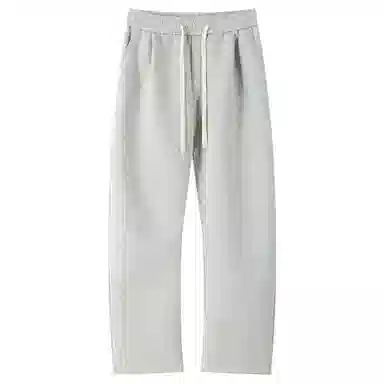 美式复古纯色基础款中腰拼接明线褶皱弯刀裤加绒加厚裤子宽松大码卫裤直筒阔腿休闲长裤简约百搭重磅垂感针织运动裤 男女同款