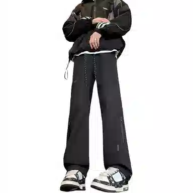 八哥 美式不规则城市机能高街侧边拉链设计款中腰松紧系带直筒宽松百搭防风户外通勤长裤伞兵弯刀休闲裤 男女同款