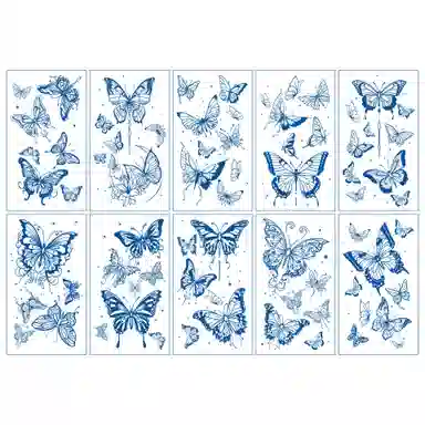 馨枕居  蝴蝶草本纹身贴高级感仿真刺青色花朵蓝色性感纹身贴纸