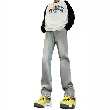 木林森 美式高街复古做旧水洗简约废土风中腰宽松直筒通勤百搭亲肤柔软舒适休闲耐磨垂感牛仔裤 男女同款