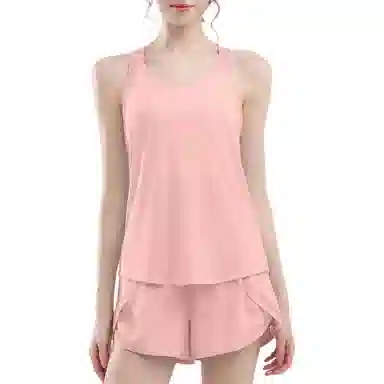 欧迪芬  跑步运动女夏季薄款时尚清爽轻盈修身塑形两件套显瘦防走光短裤速干背心瑜伽上衣罩衫晨跑服  健身套装  女款