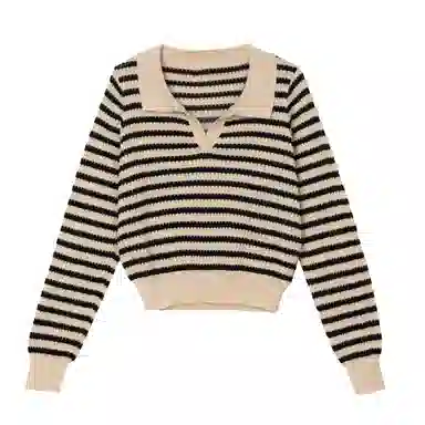 法文箱子 拼色条纹翻领长袖针织衫 女款