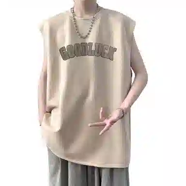 顶峰保罗 美式高街字母薄款透气无袖上衣冰丝凉感舒适宽松小众休闲百搭潮牌运动坎肩背心 男女同款