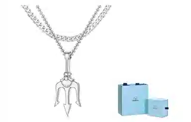 恋朵 时尚潮流项链两件套 小众高级感原创设计海王三叉戟六芒星鲨鱼钛钢项链情侣吊坠古巴链 男女同款 叠戴法则