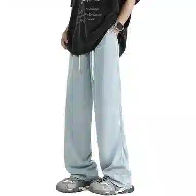 顶峰保罗 天丝莱赛尔纯色水洗直筒阔腿长裤美式潮牌高街凉感透气宽松休闲小众百搭牛仔裤 男女同款