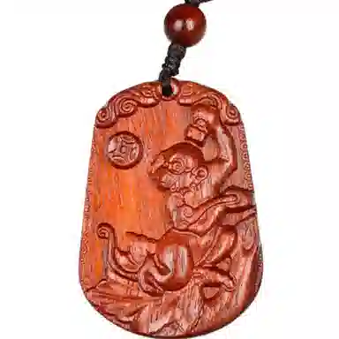 檀欣 国风新中式 本命年 精雕十二生肖属相吊坠红木木雕无事牌挂件平安牌毛衣链吊坠 木质檀香 项链 男女同款情侣款 紫檀属 礼盒装