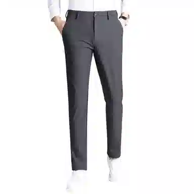 富铤 四面弹美式复古简约纯色中腰拉链基础款商务舒适百搭直筒休闲西装裤 男款