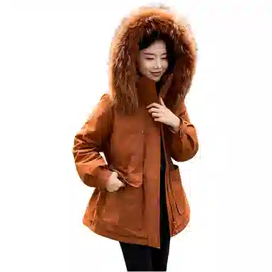 鸭鸭 小香风百搭连帽保暖中长款长袖羽绒服 女款