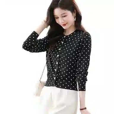 曲韩 波点常规长袖针织衫 女款