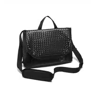 老人头 经典潮流菱格设计休闲邮差包 合成革 单肩斜挎手提包 男款 黑色