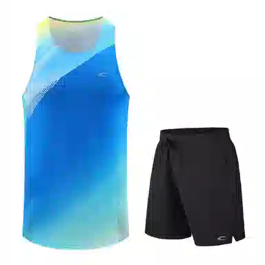 赛琪 专业马拉松学生体考体测速干透气吸湿排汗圆领套头网孔无袖渐变背心三分凉感跑步田径训练短裤休闲运动套装 男女同款